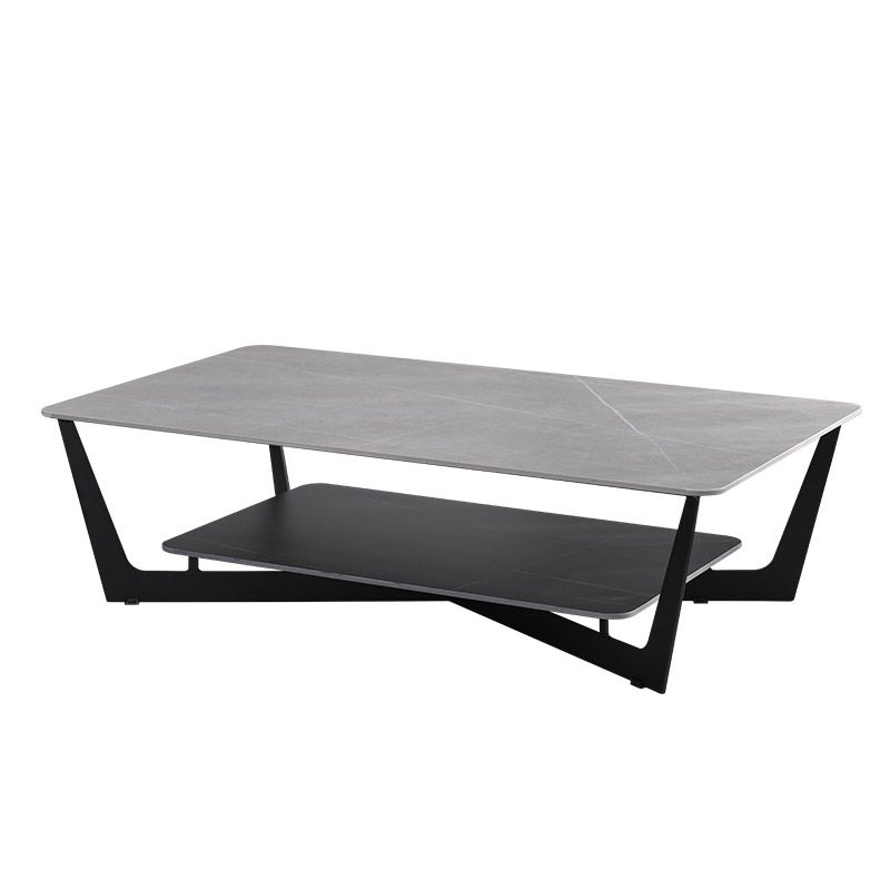 Slate Rectangular Coffee Table Open Shelf Minimalist Coffee Table