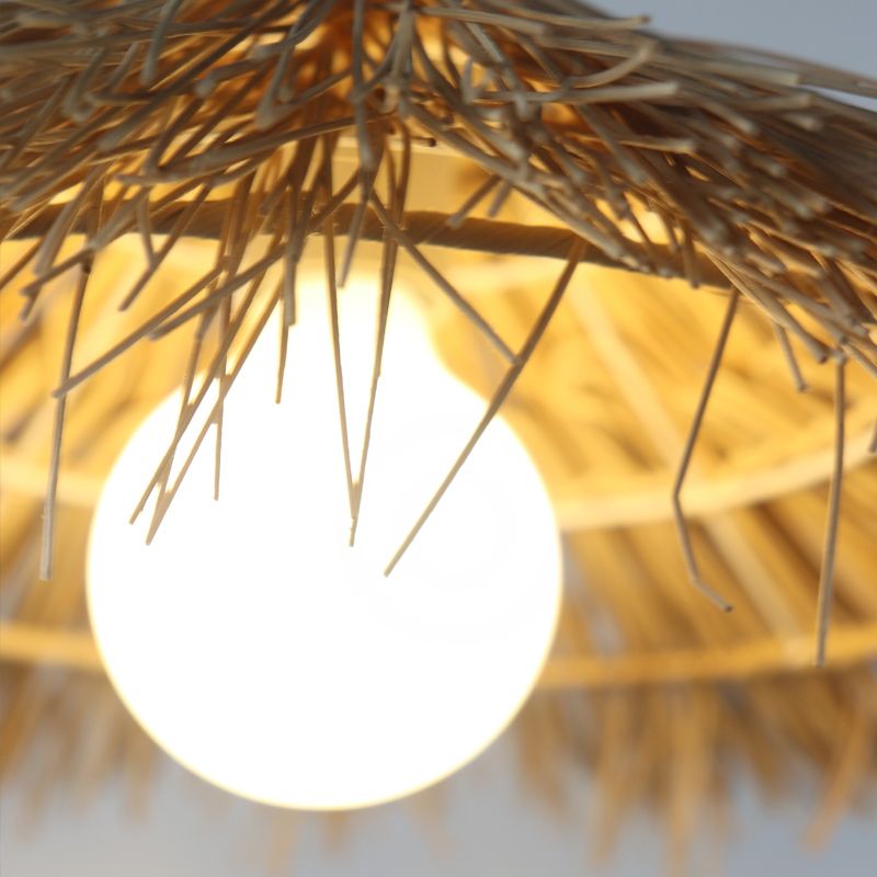 1-Light Bamboo Suspended Lighting Fixture Pendant Light Kit for Dining Room