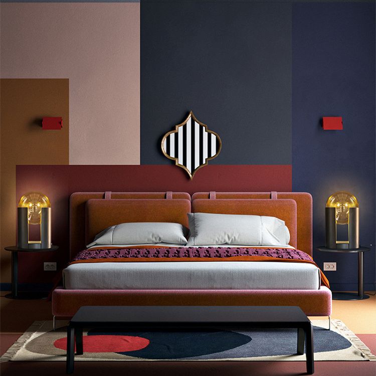 Minimalism Cognac Glass Globe Table Lamp Hollow Cylindrical Metal Base Nightstand Light in Black