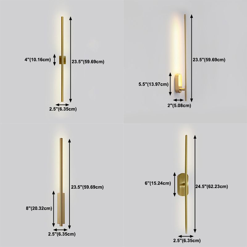 Metal Straight Shape Wall Light Modern LED Wall Sconce in Gold for Living Room
