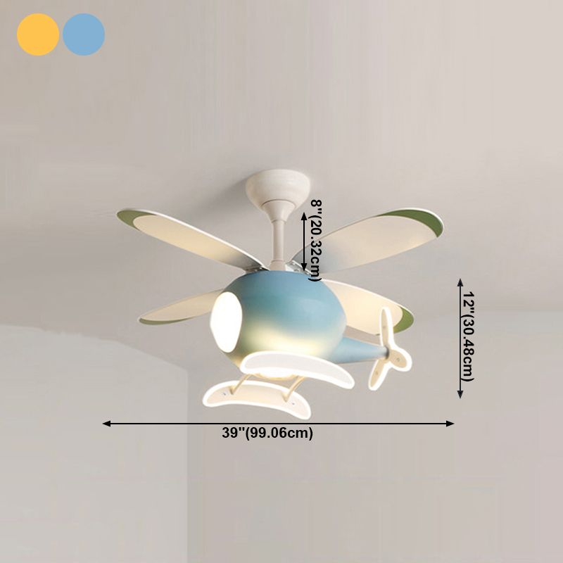 Modern Metal Ceiling Fan Lamp Cartoon Semi Flush Ceiling Light Fixtures with 4 Fan Blade
