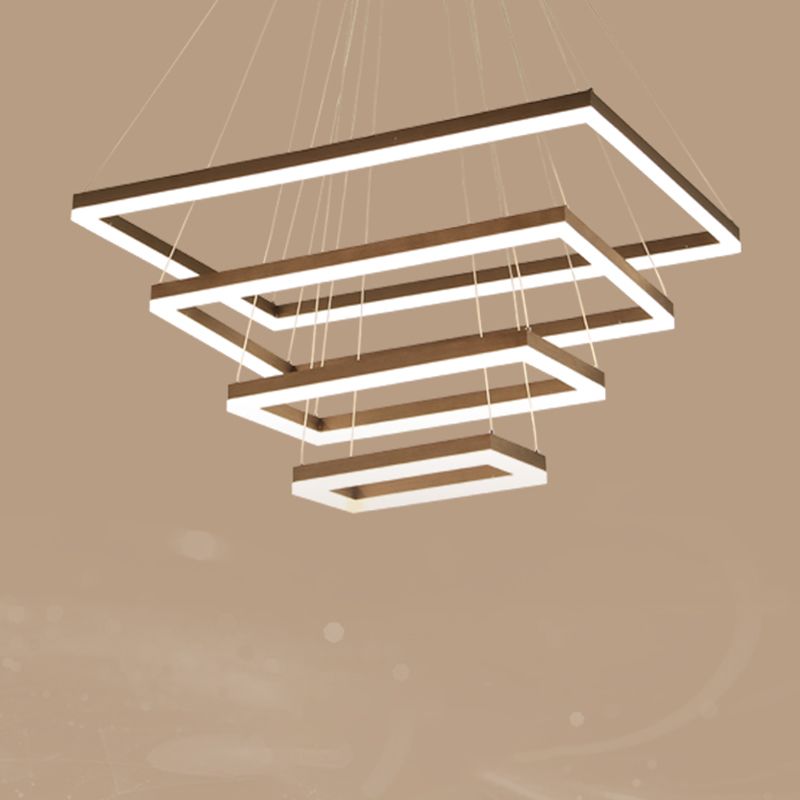 Rechthoek met 4-laags Acryl LED Suspensie Licht Licht Noordse stijl Koffie Kroonluchter Licht