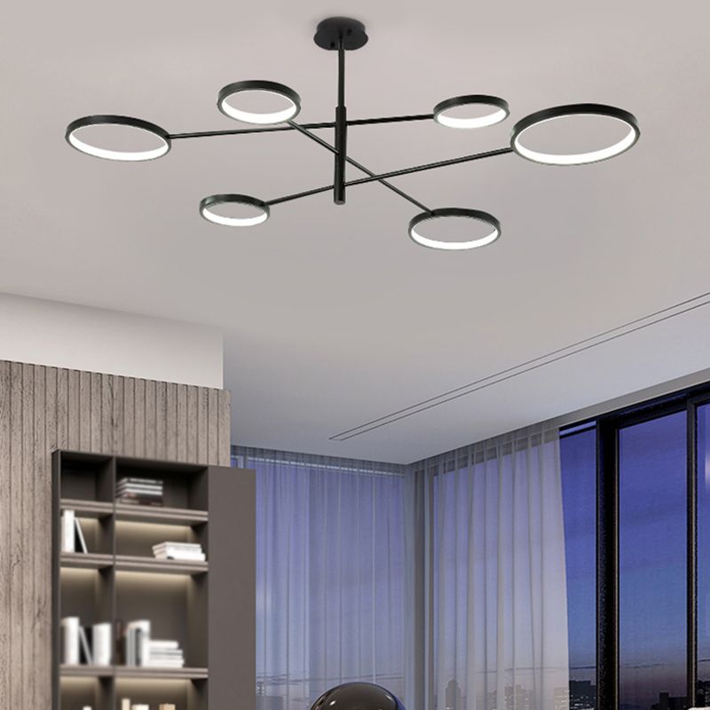Moderne stijl cirkelvorm hanger kroonluchters metalen kroonluchter lichten in zwart