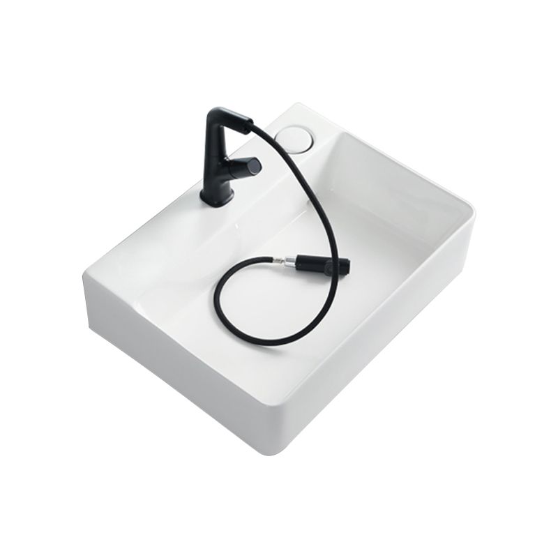 Modern Bathroom Sink Porcelain Rectangular Vessel Lavatory Sink with Pop-Up Drain