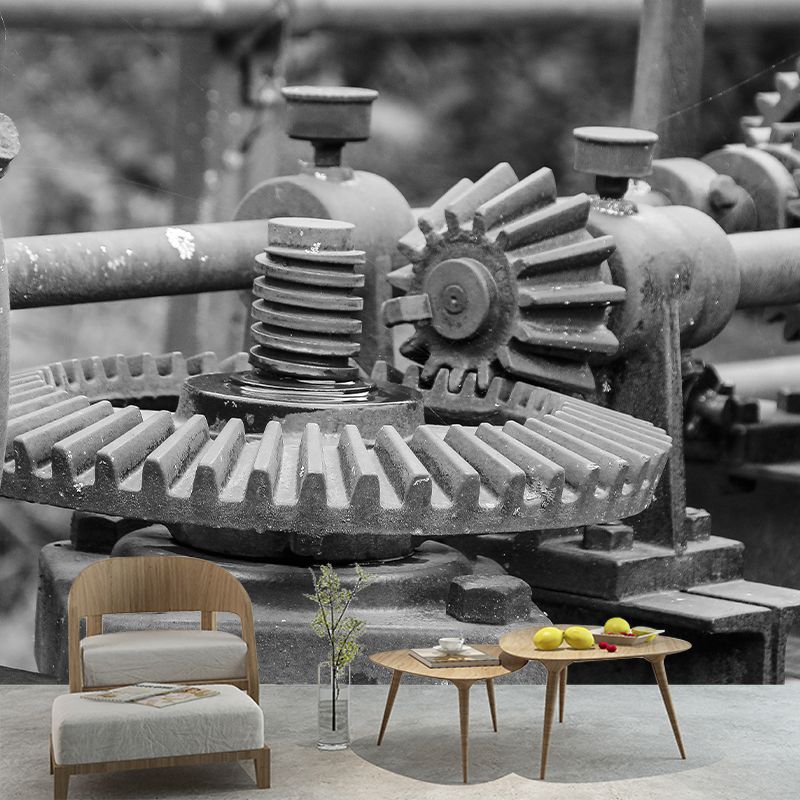 Metal Gear Mural Wallpaper Mildew Resistant Wall Covering for Decoration