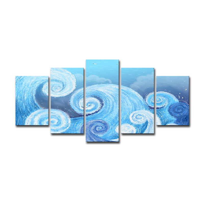Blue Spiral Painting Wall Art Decor Multi-Piece Tropical Living Room Canvas Print