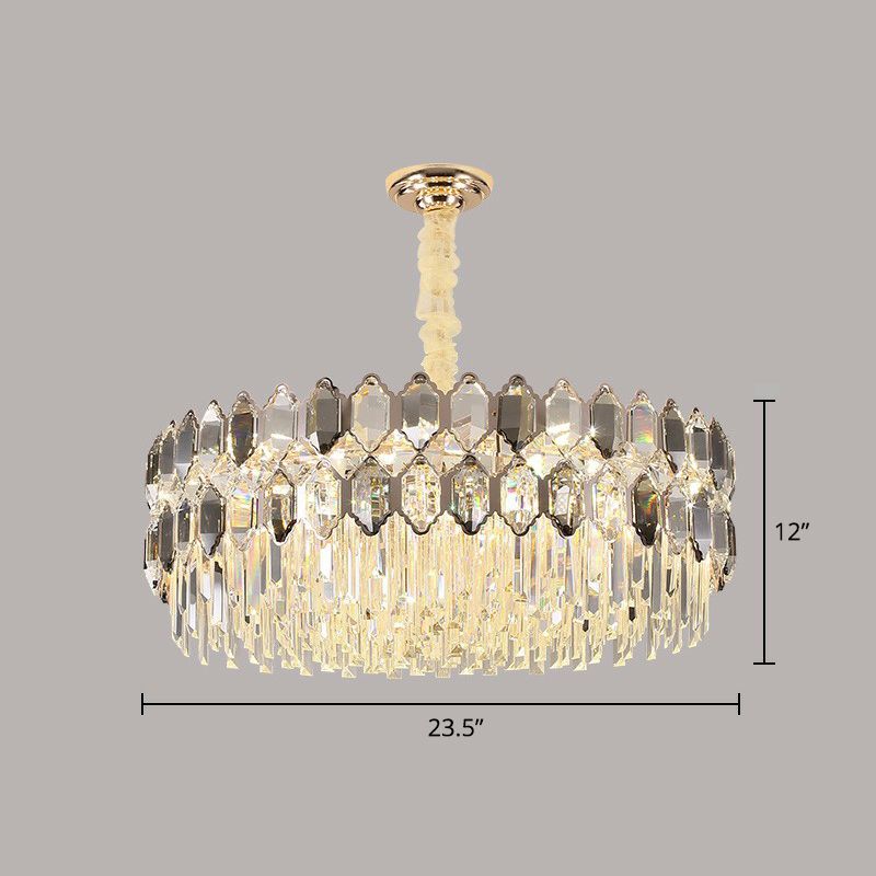 Tiered Ceiling Chandelier Modern Luxurious Smoke Grey Crystal Hanging Light for Living Room