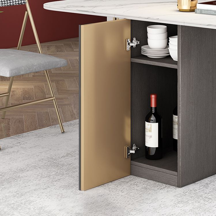 Mesa de comedor rectangular moderna de piedra sinterizada de cabello de 63 "con marco de oro