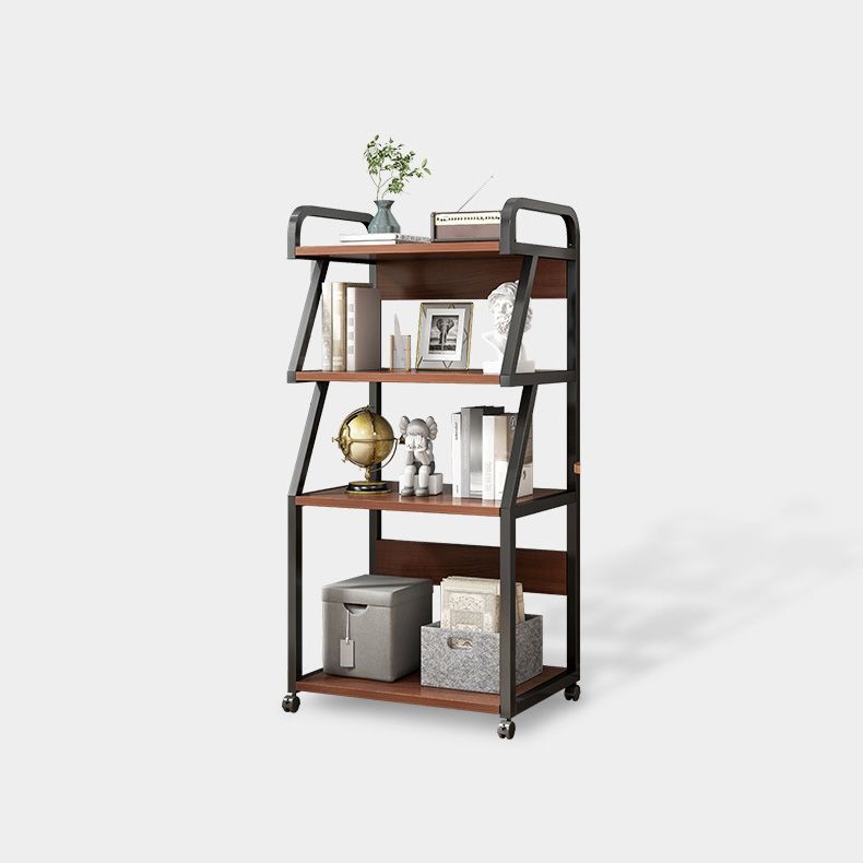 Industrial Etagere Bookshelf Steel Frame Manufactured Wood Shelf with Caster Wheels