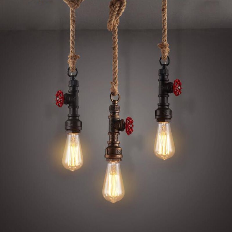 Retro Industrial Style Single Bulb Hanging Light Creative Water Pipe Shaped Metal Pendant Lamp