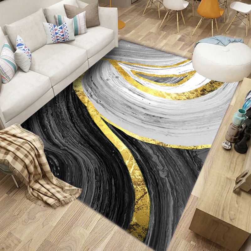 Black Modern Rug Polyester Abstract Stripe Rug Washable Rug for Home Decor