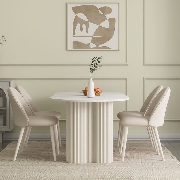 White Contemporary Oval Stone Dining Table with Double Pedestal