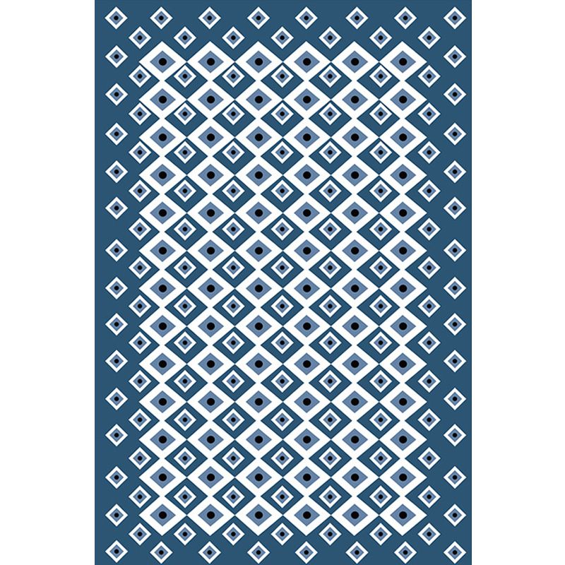 Retro Geometric Pattern Rug Blue Bohemian Rug Polyester Pet Friendly Non-Slip Backing Washable Area Rug for Living Room