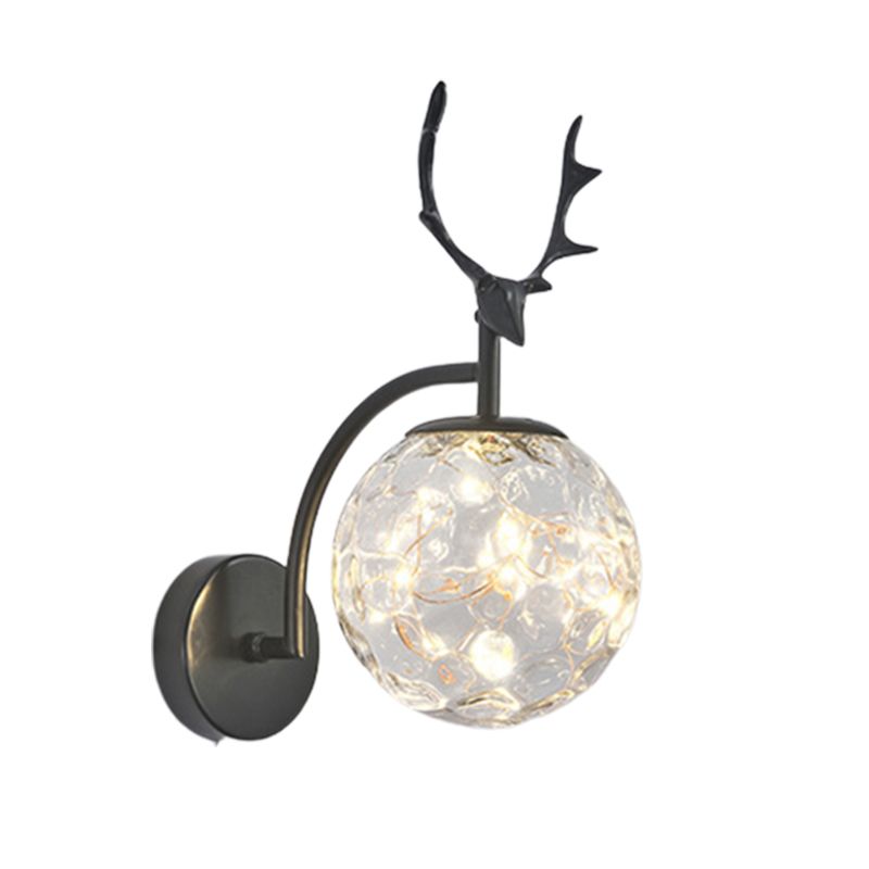 Globe Shape Wall Lamp Modern Style Glass 1 Light Sconce in Gold/ Black