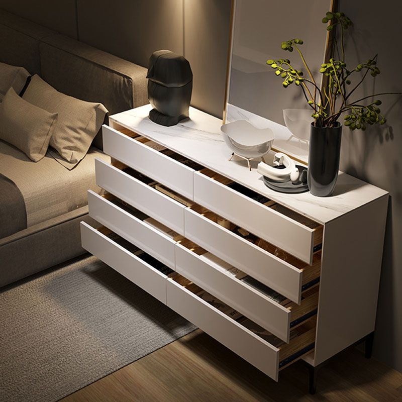 Contemporary Chest Bedroom Stone Storage Chest in White with 8 Drawers