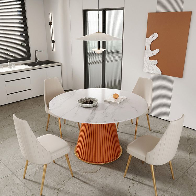 Round Sintered Stone White Dining Table Simplicity Pedestal Table for Dining Room