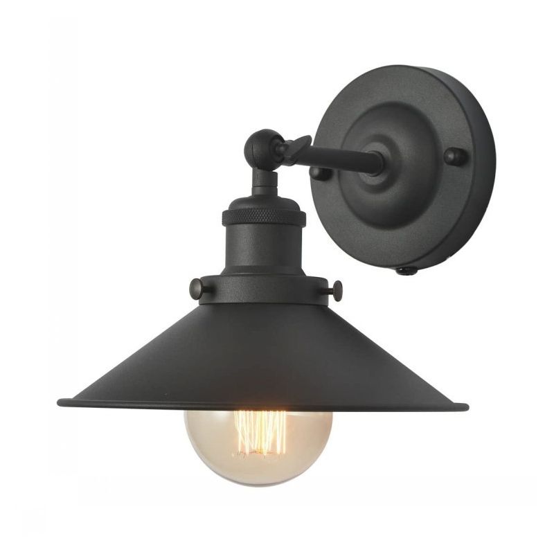 Black 1 Bulb Rotatable Wall Light Vintage Iron Cone Shade Plug-in/Plug-less Wall Mounted Lamp for Bedroom