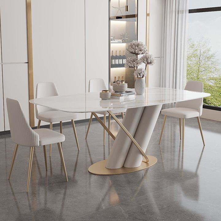 Rectangle Traditional Luxury Dining Table Sintered Stone Table with Pedestal Base
