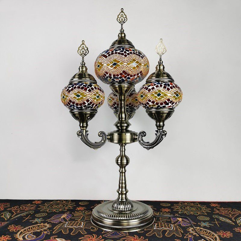 Stained Glass Candelabra Task Lamp Traditional 4 Lights Bedside Nightstand Lamp in Yellow/Orange/Blue