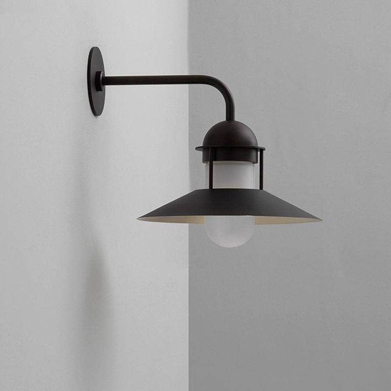 Matte Black Conical Wall Lamp Vintage Metal Outdoor LED Wall Mounted Lamp with Capsule Glass Shade