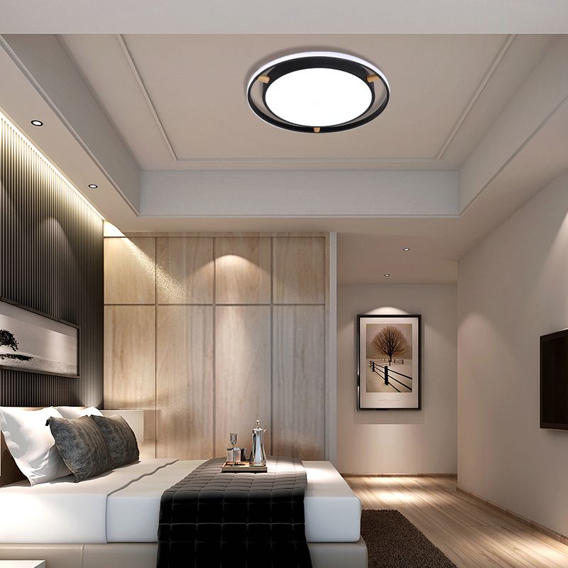 Nordische LED Deckenbündelleuchte Weiß/Grün/Grau Zweikreis dünne Flushmount Beleuchtung mit Holz Arm, 16 "/19.5" /23.5 " W