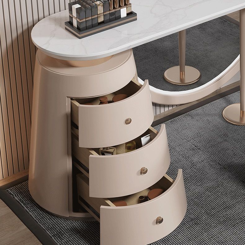 Modern Makeup Vanity Set With Three Drawer in Light Brown for Bedroom