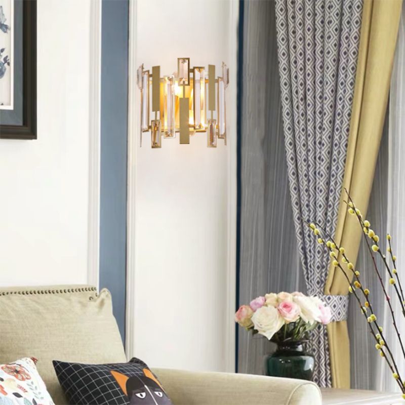 Luz de pared de medio cilindro Bloque de cristal posmoderno 1 Luz de montaje de pared de oro ligero para sala de estar
