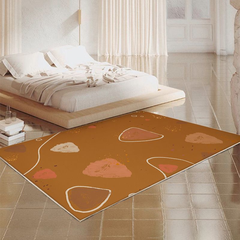 Dark Brown Modern Rug Polyester Contrast Color Rug Washable Rug for Living Room