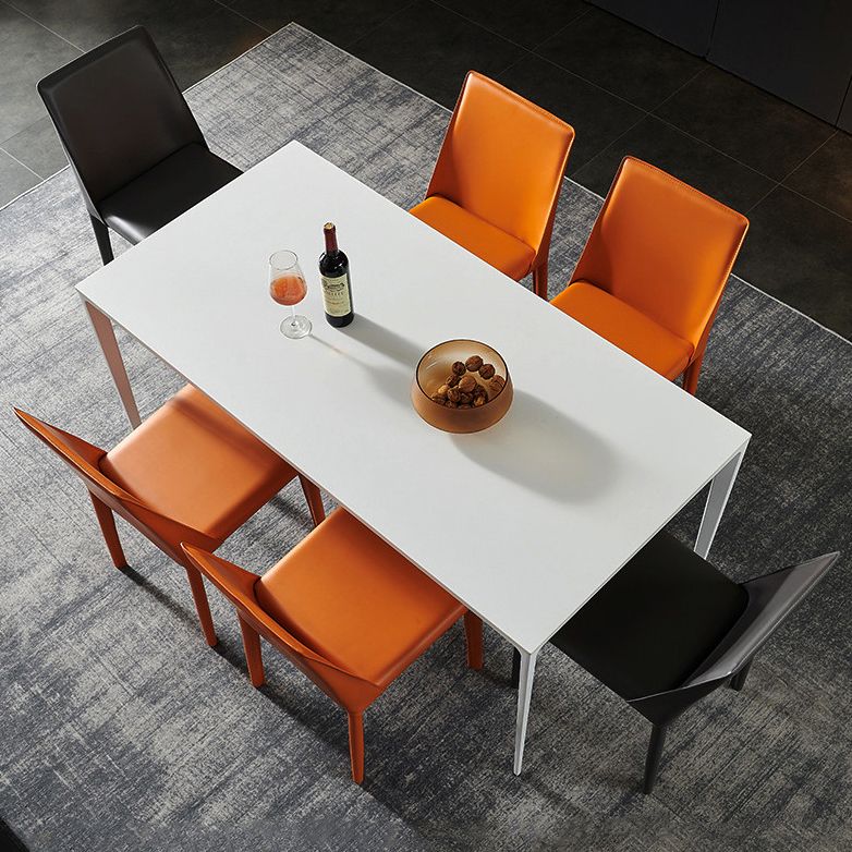 Table à manger rectangulaire contemporaine en métal blanc table de pierre fritrée avec 4 jambes