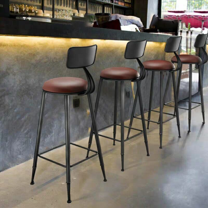Modern Armless Backrest Counter Stool Iron Bar Stool with Cushion and Pedal for Indoor