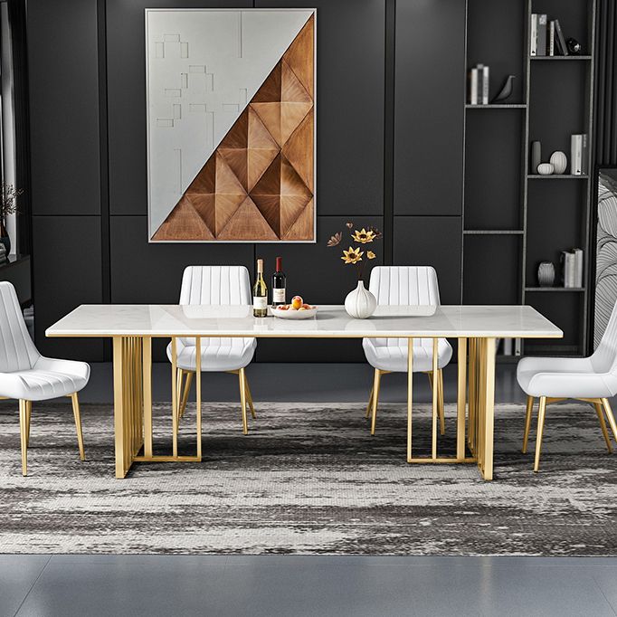 Metal Traditional Luxury Rectangle Table Sintered Stone Indoor Table for Kitchen and Dining Room