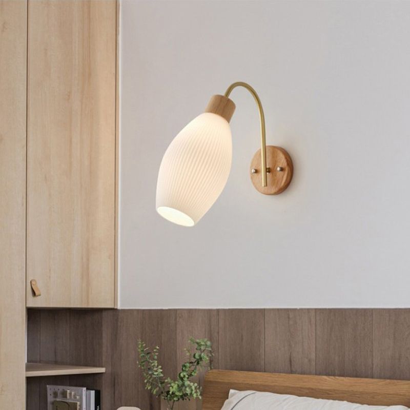 Modern Style Wall Light Wood 1 Light Sconces in White for Bedroom