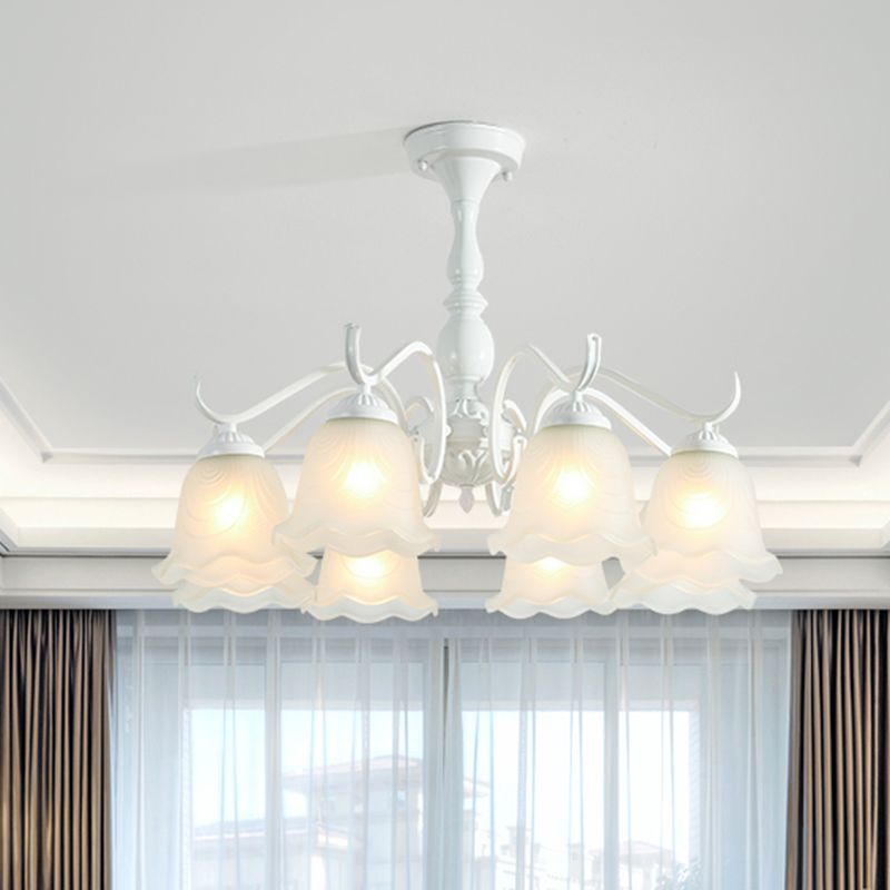 Bell Shade Handblown Glass Suspension Light Rustic Living Room Chandelier Light in White