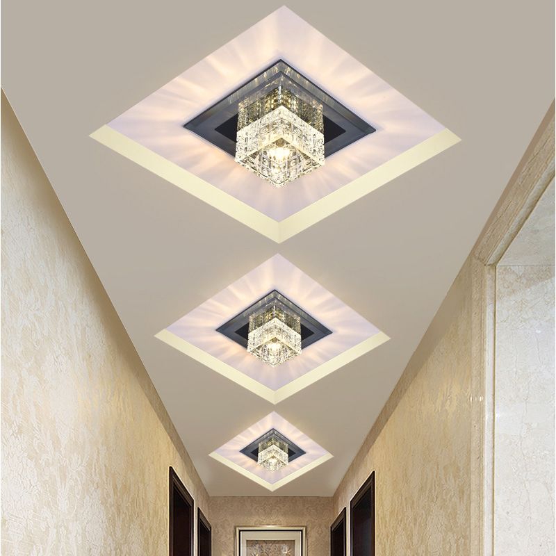 Plafonnier LED à abat-jour carré, Style moderne, luminaire de plafond en cristal pour couloir