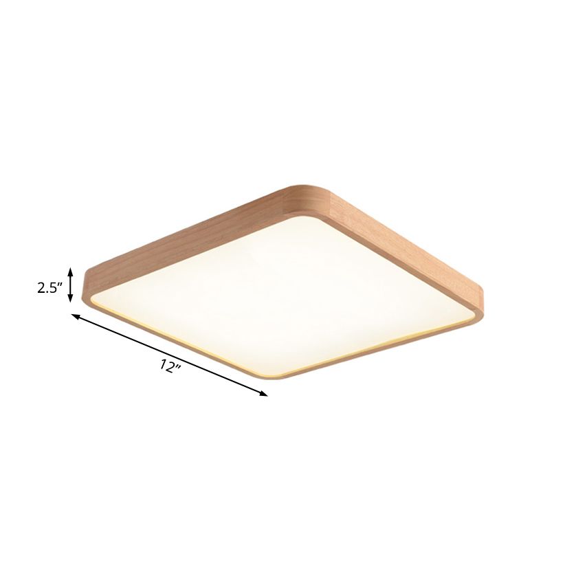 12"/16"/19.5" Wide Beige Square Flush Mount Lighting Modern Led Wood Flush Ceiling Lamp Fixture in White/Warm Light