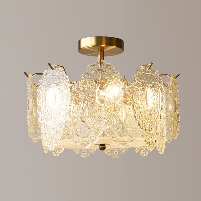 Modern Ceiling Lamp Vintage Flush Mount Light Fixture with Glass Shade for Bedroom