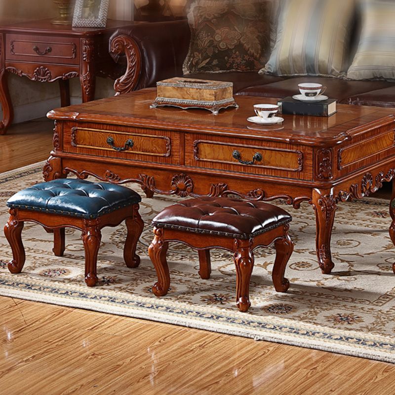 Mid-Century Modern Ottoman Faux Leather Tufted Nailhead Trim Rectangle Ottoman