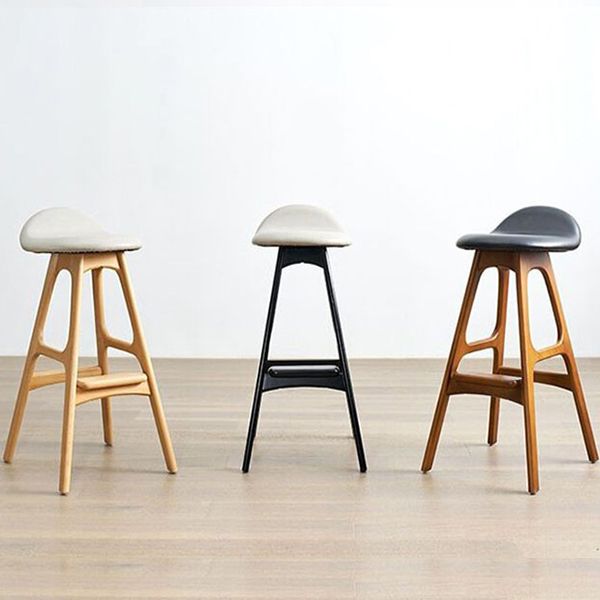 Contemporary Upholstered Faux Leather Bar Stool with Solid Wood Base