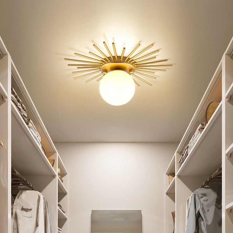 Lampada da soffitto Globe per balcone, con montaggio a soffitto, in vetro, semplice, in oro