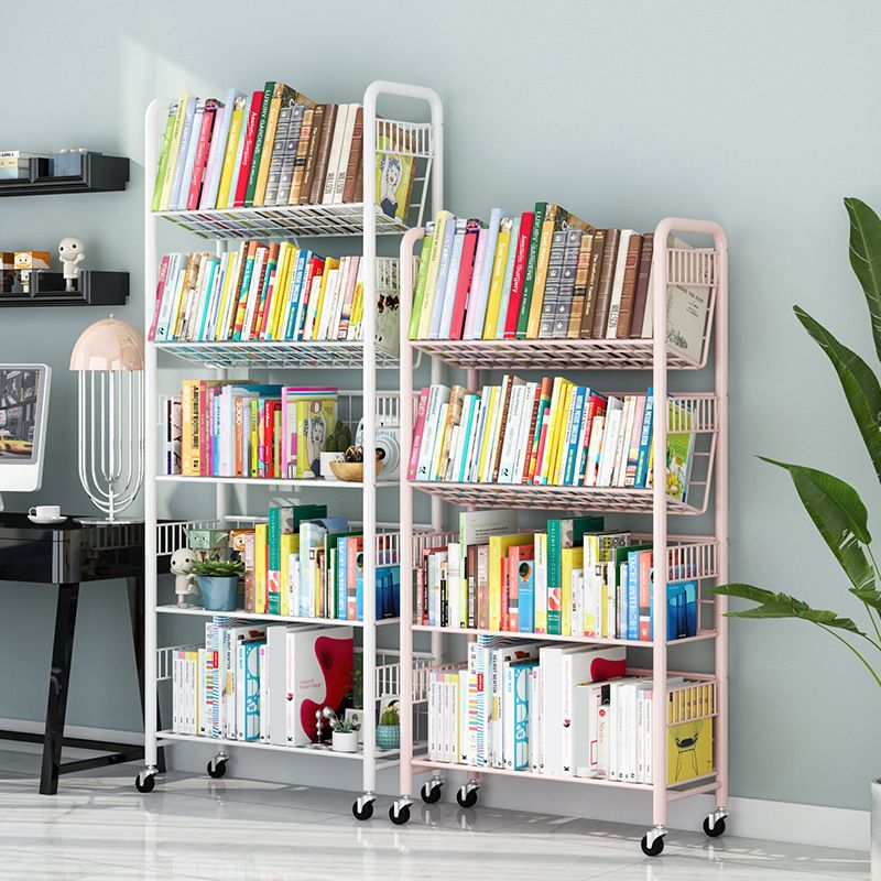 Contemporary Style Metal Bookcase Wheel Bookshelf for Home Office