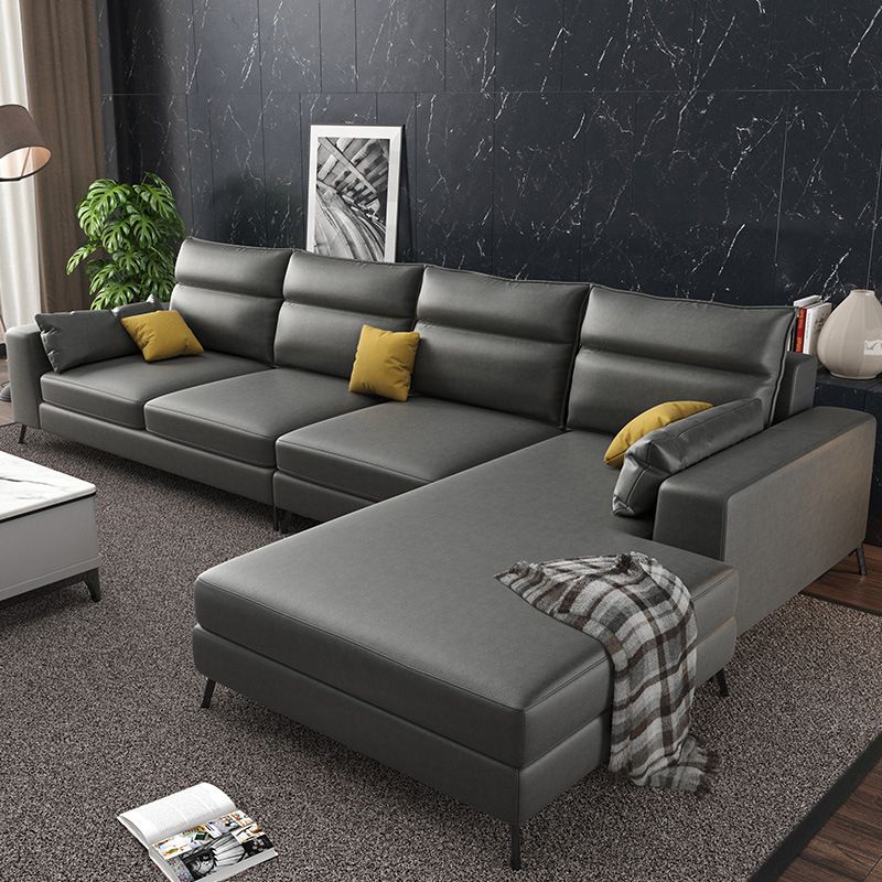 Faux Leather L-Shape Sectional with Pillow Back for Four People