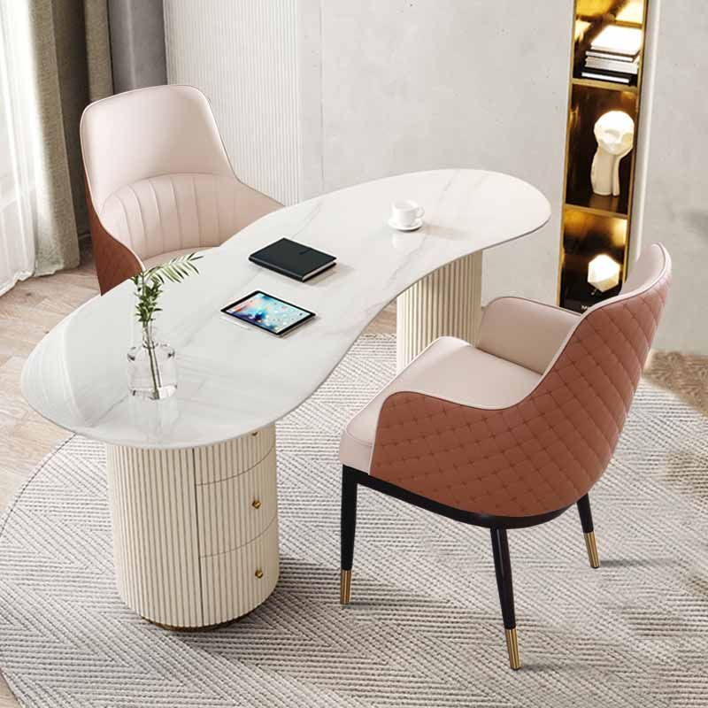 Minimalist Solid Back Arm Side Chairs Upholstered Leather Dining Chair