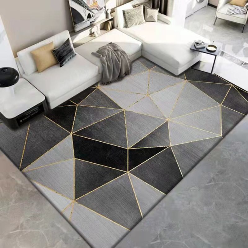 Gray Simple Rug Polyester Print Area Rug Non-Slip Backing Rug for Home Decor