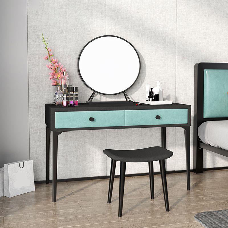 Metal Vanity Set with Stool and Mirror in Black/White Vanity