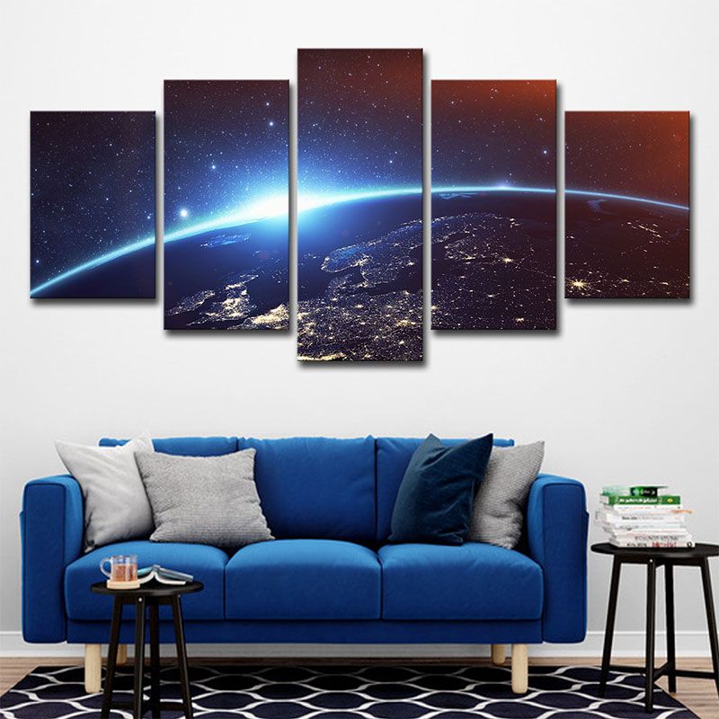Outer Space Wall Decor in Blue Children's Art Painting for Playroom, Multiple Sizes