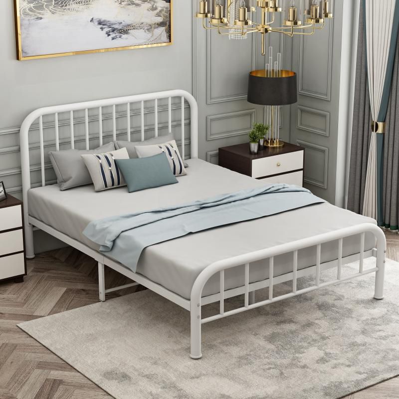 Modern Style Metal in Black/white Slatted Bed with Headboard