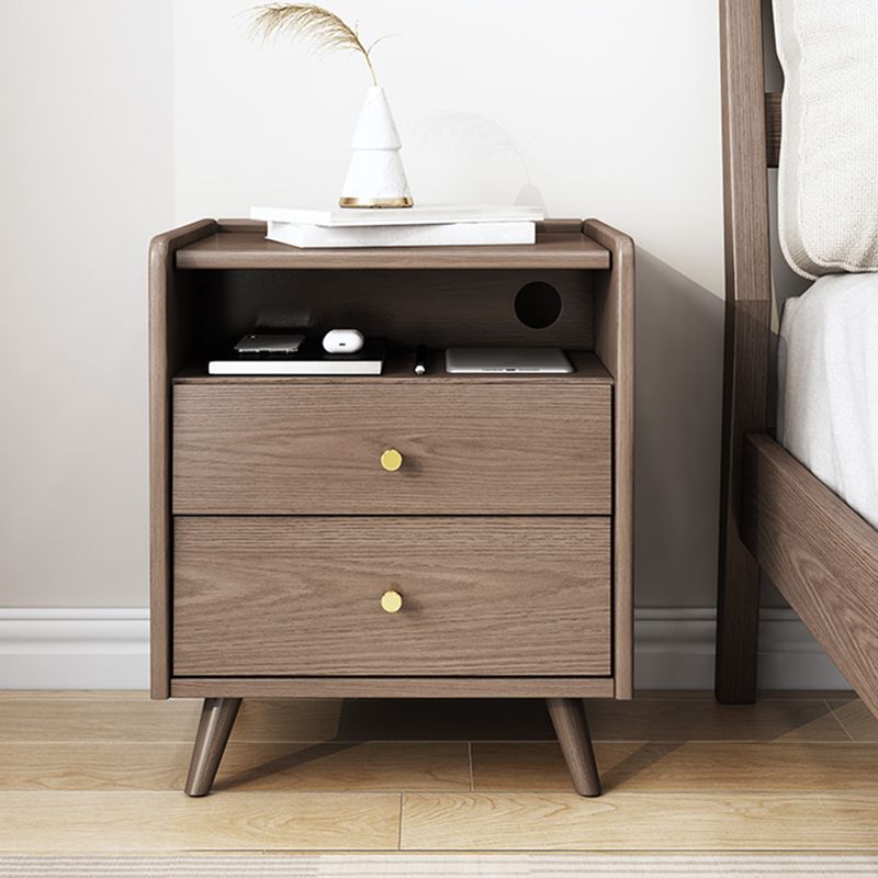 2 Drawers Night Table 1 Shelf Solid Wood Nightstand With Legs ,20.9" Tall