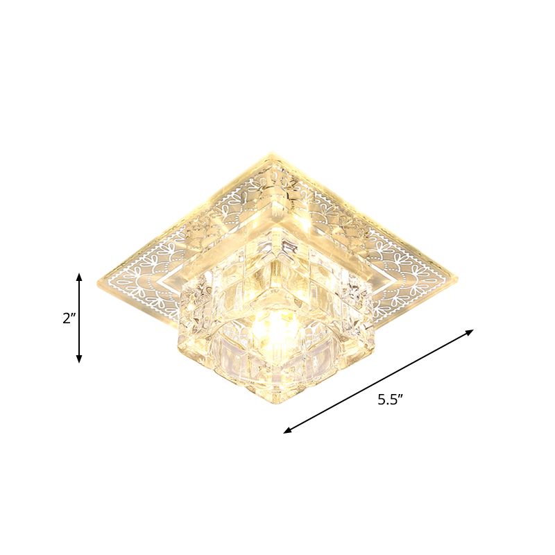Luz cuadrada de cristal transparente empotrada estilo moderno LED cromado cerca de la luz de techo para porche