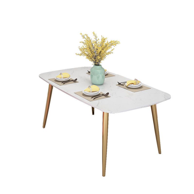 Rectangle Golden Base Dining Table Glam Faux Marble Table for Dining Room
