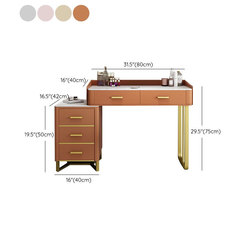 Glam Make-up Vanity With 5 Storage Drawers Dresser with Golden Base